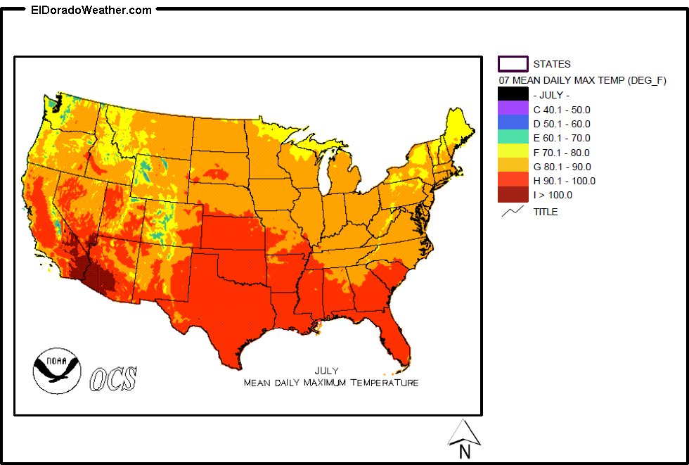 United States July Yearly Annual Mean Daily Maximum Temperature